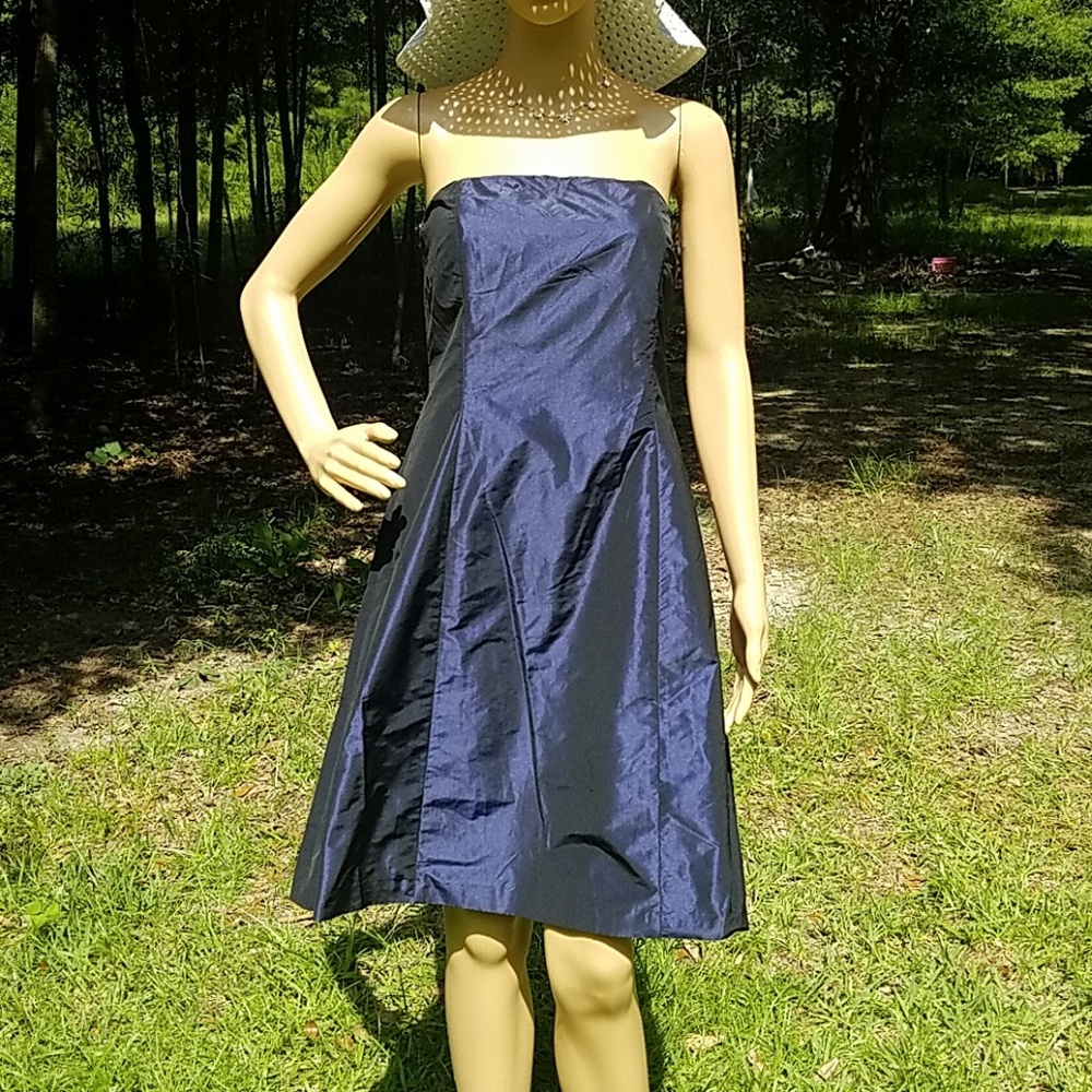 Robin Jordan strapless metallic blue dress size 8